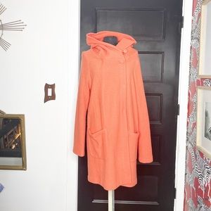 Anthropologie Moth Coral / Orange Wool Sweater Coat Hooded.